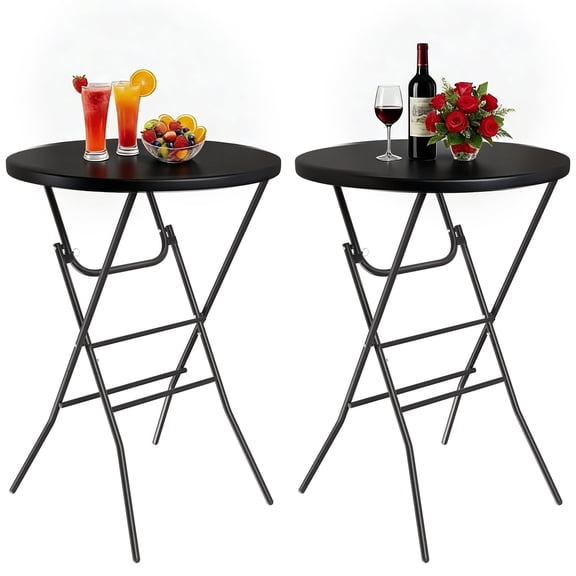 Arlopu 2pcs Folding Round Cocktail Tables, Bar Height Table with Locking Mechanism and Removable Legs for Party, Patio, Kitchen