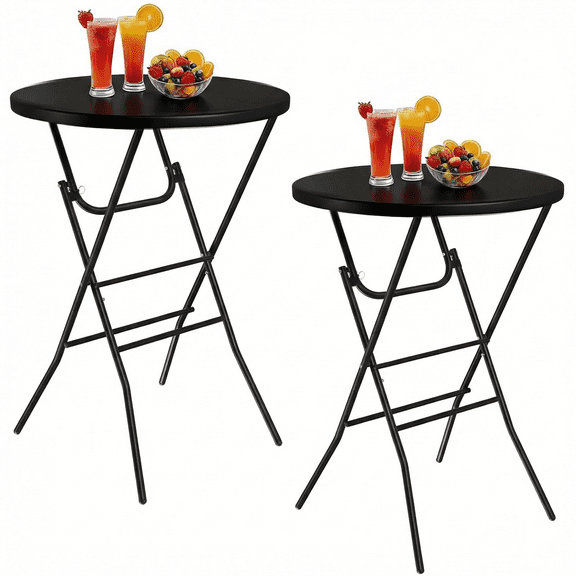 Arlopu 2pcs Folding Round Cocktail Tables, Bar Height Table with Locking Mechanism and Removable Legs for Party, Patio, Kitchen