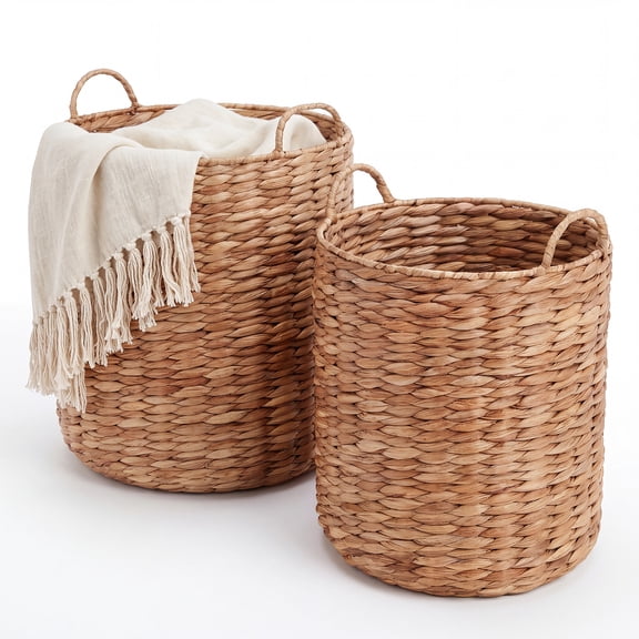 Arlopu 2pcs Water Hyacinth Storage Baskets, Natural Woven Water Hyacinth Nesting Storage Baskets
