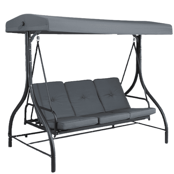 Arlopu 3-Seat Porch Swing, Outdoor Patio Swing Chair with Adjustable Canopy & Removable Cushions, Swing Glider for Garden, Poolside, Balcony, Deck