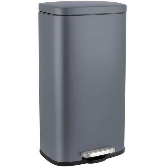 Arlopu 30 Liter / 8 Gallon Kitchen Trash Can, Stainless Steel Trash Can with Soft-Close Lid, Rectangular Step Garbage Bin for Bathroom / Small Space