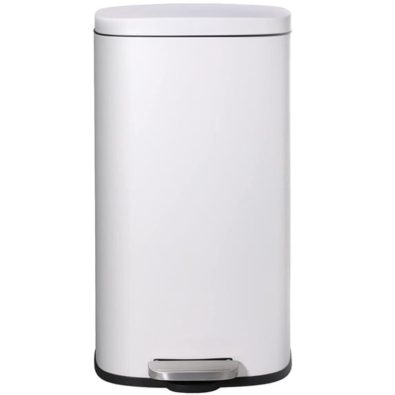 Arlopu 30 Liter / 8 Gallon Stainless Steel Trash Can with Lid, Rectangular Step On Kitchen Garbage Can, White Rubbish Bin