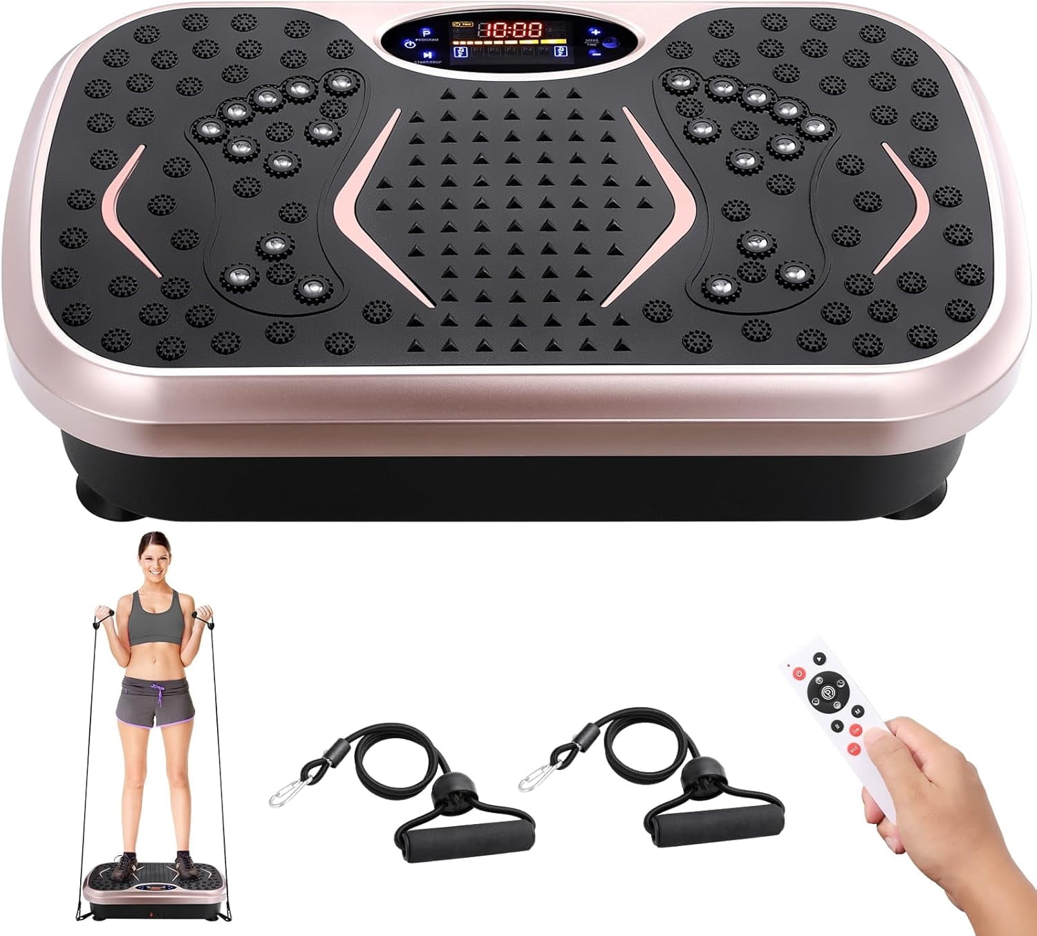 Arlopu Vibrating Plate Muscle Toner, Whole Body Exercise Machine with Remote Control & 2 Resistance Bands