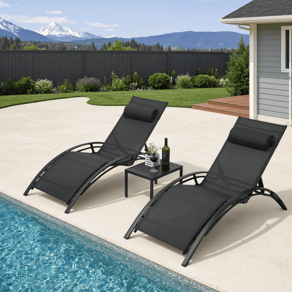 Arlopu 3pcs Patio Chaise Lounge Chair Set, Outdoor Recliner Lounger Chairs, Adjustable Backrest