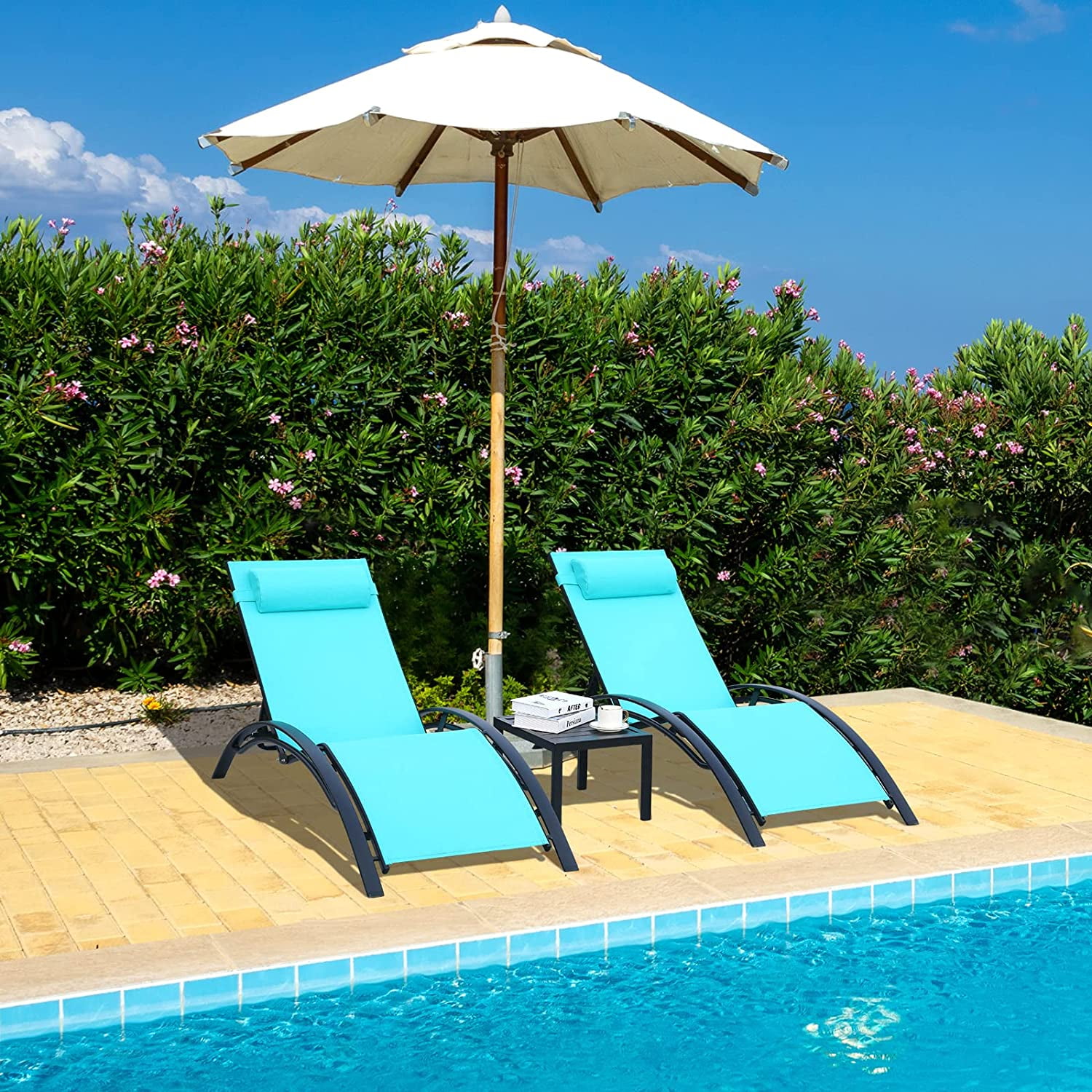 Arlopu 3pcs Patio Chaise Lounge Chairs Set Outdoor Poolside Adjustable Recliner Lounger Chair for Sunbathing