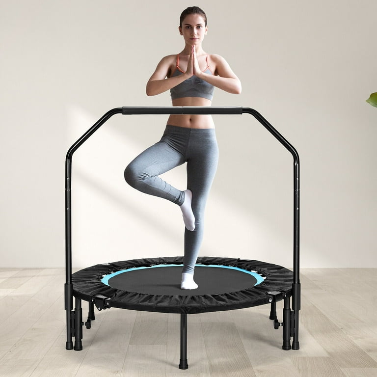 Arlopu 40 Foldable Mini Trampoline for Adults Fitness Rebounder with Adjustable Foam Handle Exercise Trampoline Home Gym 330lbs