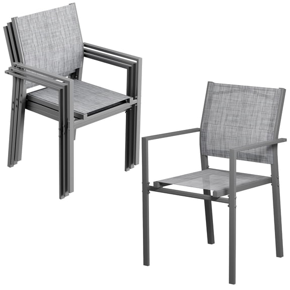 Arlopu 4pcs Patio Dining Chairs, Outdoor Textilene Stackable Chair w/ Metal Frame & Armrest for All Weather, Gray