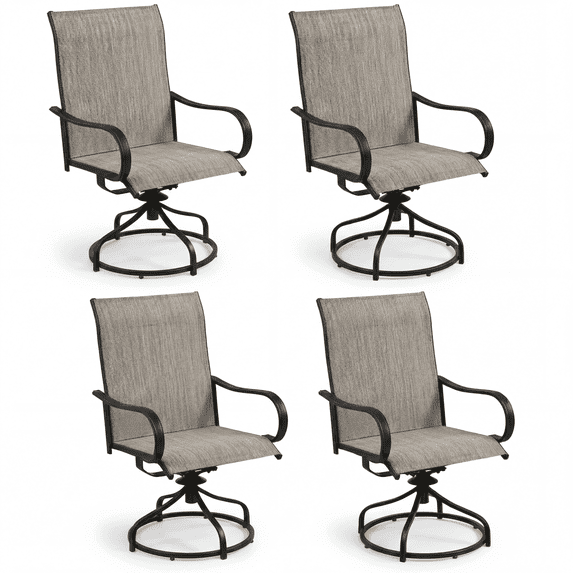 Arlopu 4pcs Patio Swivel Chairs, All Weather Breathable Textilene, 360° Rocker Dining Chairs for Backyard Garden Deck, 330LBS, Brown