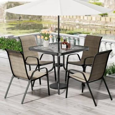 Arlopu 5 Piece Patio Dining Set with Square Table & 4 Textilene Chairs for Patio, Lawn, Garden, Poolside, Backyard