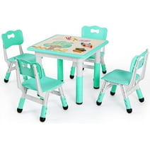 Arlopu 5-Piece Toddler Table and Chairs Set, Height Adjustable Kids Activity Table with 4 Seats for Girls & Boys Age 2-10