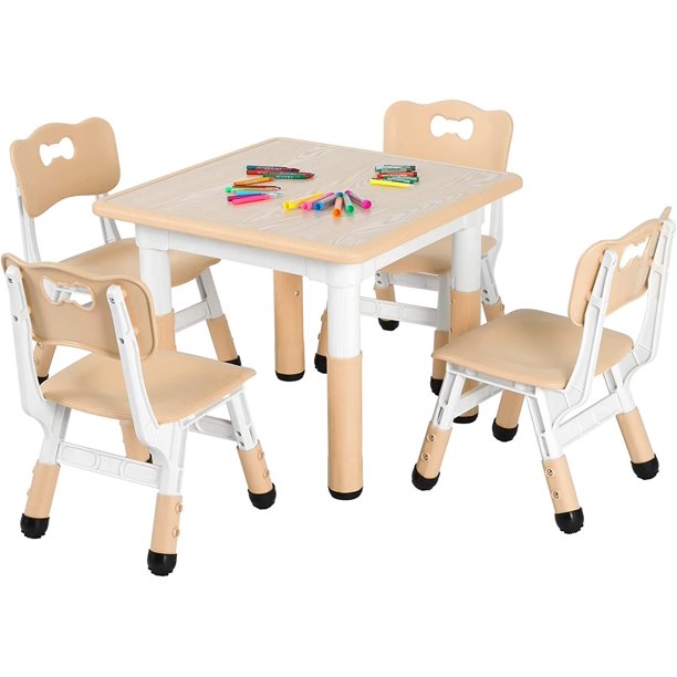 Arlopu 5 Pieces Kids Plastic Table and Chairs Set, Height Adjustable