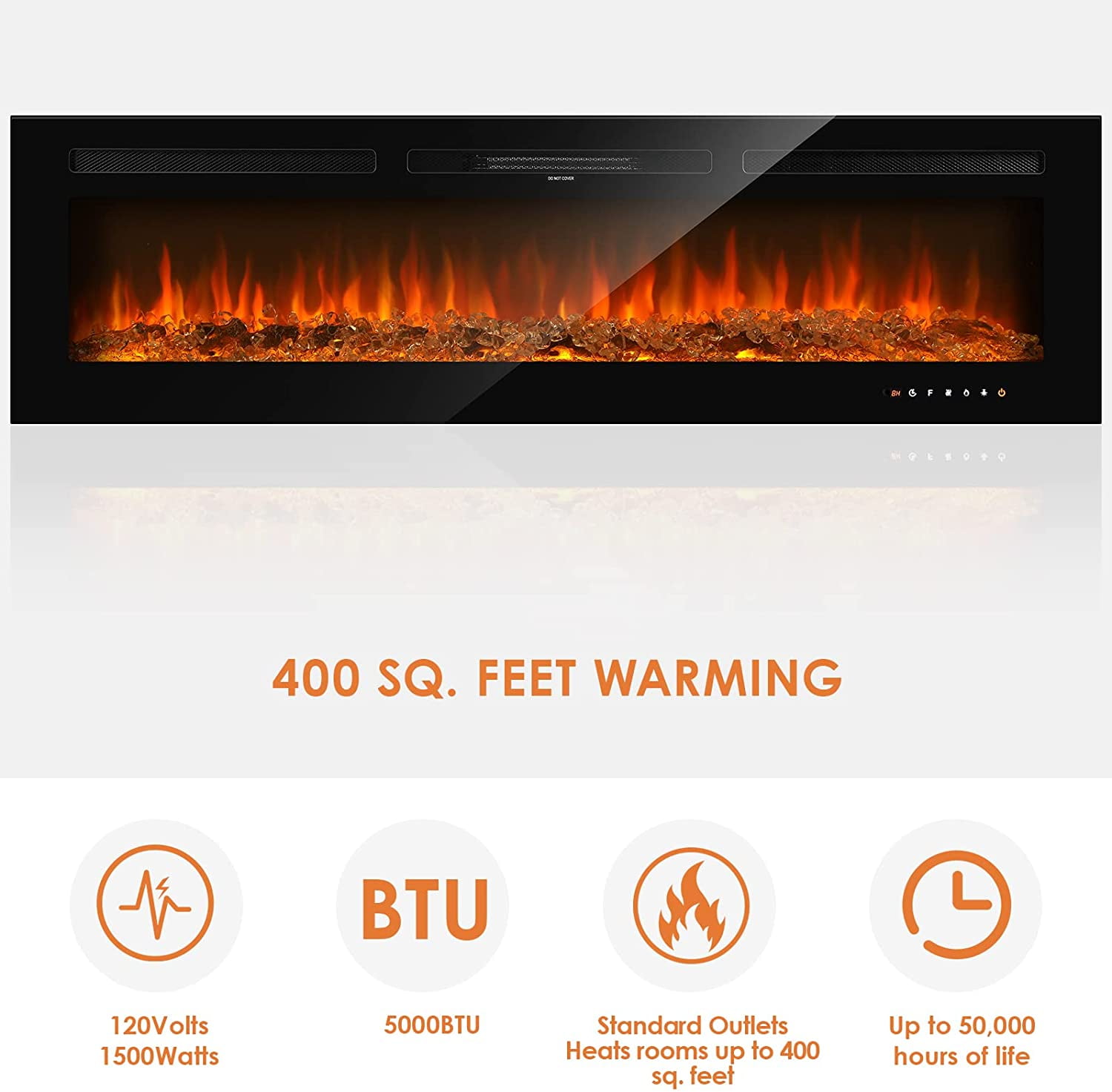 Arlopu 60'' Ultra-Thin Electric Fireplace, Recessed u0026 Wall Mounted Electric  Fireplace Inserts, Indoor Fireplace Heater with Remote Control, Log u0026  Crystal, Adjustable Flame Colors, 1500/750W - Walmart.com