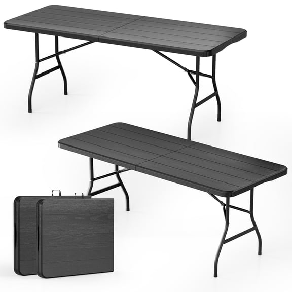 Arlopu 6FT Folding Table, 2 Pack Portable Tables for Indoor Outdoor, Scratch Resistant, Stain & UV Damage, Built-in Carry Handle, Black
