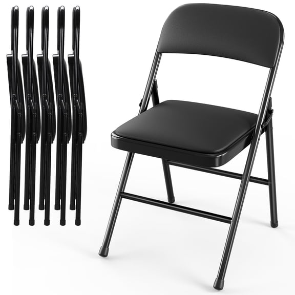 Arlopu 6pcs Folding Chairs, Convenient Leather Padded Folding Chairs, Black