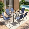 thumbnail image 1 of Arlopu 7pcs Outdoor Patio Dining Set with Rectangle Steel Table & 6 Textilene Stackable Chairs for Garden Poolside, Umbrella Hole, Tempered Glass Top, 1 of 11