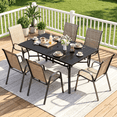 thumbnail image 1 of Arlopu 7pcs Outdoor Patio Dining Set, Patio Rectangular Metal Table & 6 Stackable Textilene Chairs, Outdoor Furniture for Backyard Garden Poolside, Brown, 1 of 10