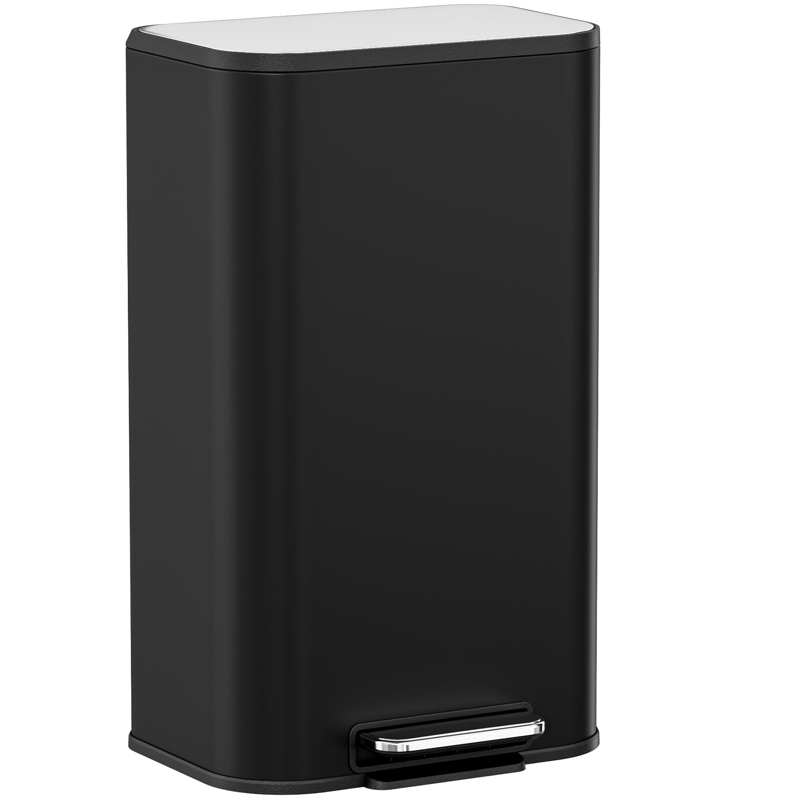 Arlopu 8 Gallon Step Trash Can, Stainless Steel Garbage Bin with Soft-Close Lid, Removable Inner Bucket & Handle for Kitchen, Home, Black