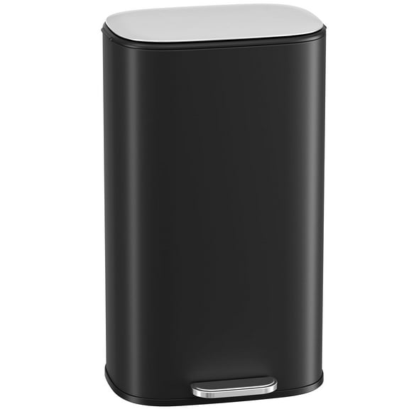 Arlopu 8 Gallon Step Trash Can, Stainless Steel Garbage Bin with Soft-Close Lid for Kitchen, Home, Black