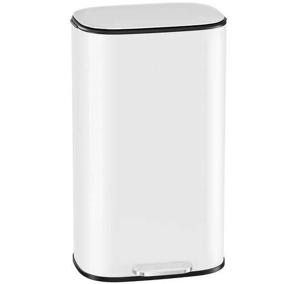 Arlopu 8 Gallon Step Trash Can, Stainless Steel Garbage Bin with Soft-Close Lid for Kitchen, Home, White