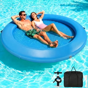 Arlopu 8FT Round Floating Inflatable Water Hammock, Heavy Duty Hammock Pool Lounger with Pump, for Lake, Ocean & Pool