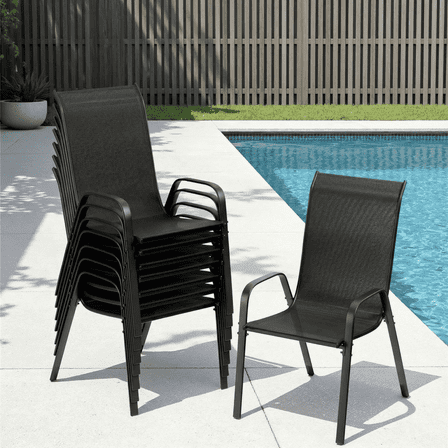 Arlopu 8pcs Patio Dining Chairs, Outdoor Stackable Armrest Chairs for Lawn Garden Backyard, Black