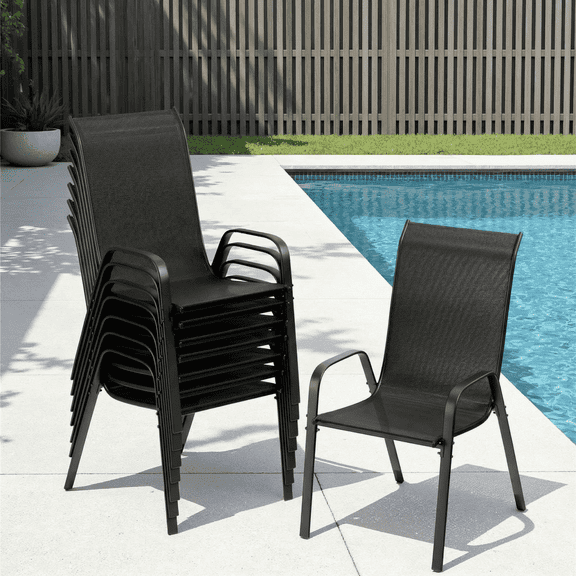 Arlopu 8pcs Patio Dining Chairs, Outdoor Stackable Armrest Chairs for Lawn Garden Backyard, Black