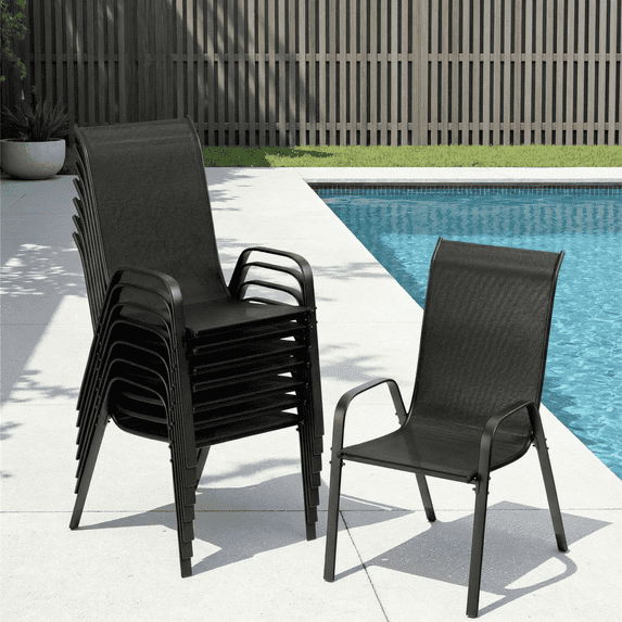 Arlopu 8pcs Patio Dining Chairs, Outdoor Stackable Armrest Chairs for Lawn Garden Backyard, Black