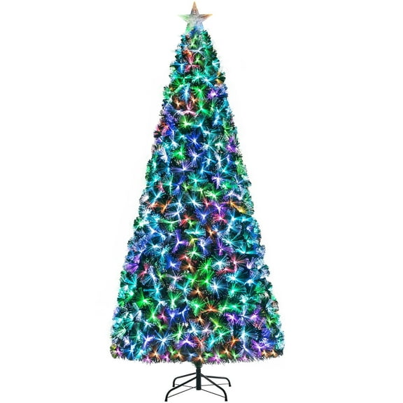 Arlopu 8FT Pre-Lit Artificial Christmas Tree, Fiber Optic Christmas Tree with 320 Branch Tips & Top Star for Holiday Decor