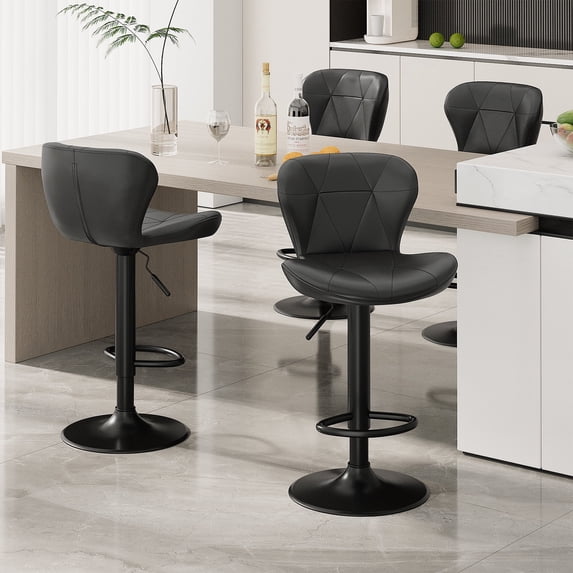 Arlopu Adjustable Bar Stools Set of 4, Swivel Metal Bar Stools with Back and Footrest, PU Leather, Counter Height Barstools for Bar/Kitchen/Dining Room