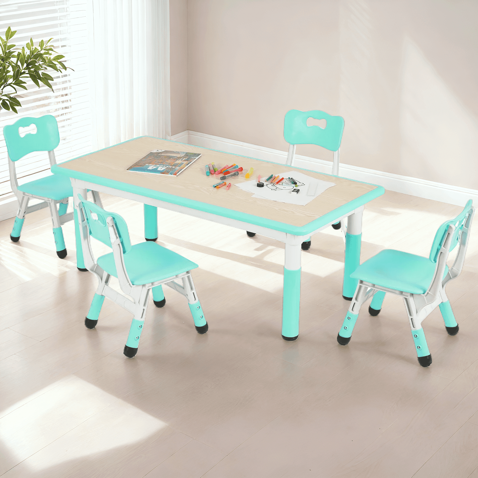 Arlopu Kids Table & Chairs Set, Adjustable Height, 5-Piece