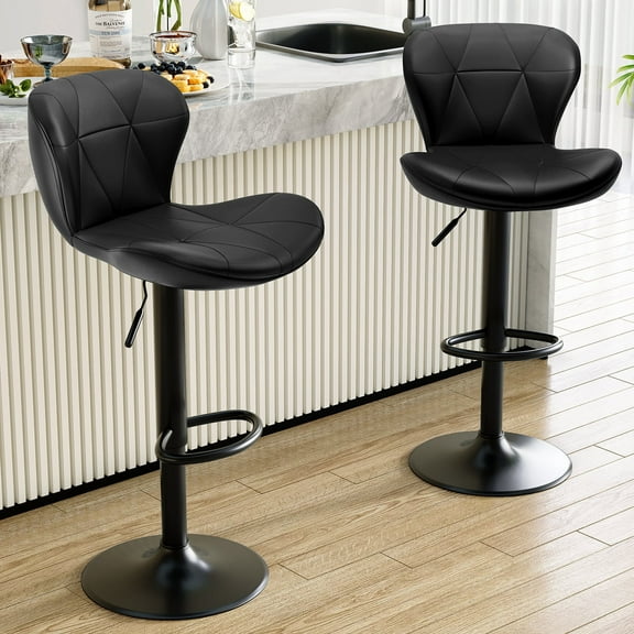 Arlopu Bar Stools Set of 2, Adjustable Swivel PU Leather Counter Seats, Counter Height Barstools with Back & Footrest for for Bar/ Kitchen/Dining Room