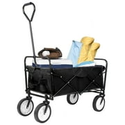Arlopu Collapsible Utility Wagon Cart, Folding Grocery Cart, Heavy Duty Steel Wagon for Outdoor Camping, Picnic, Beach Trip, Weight Capacity 150 lbs