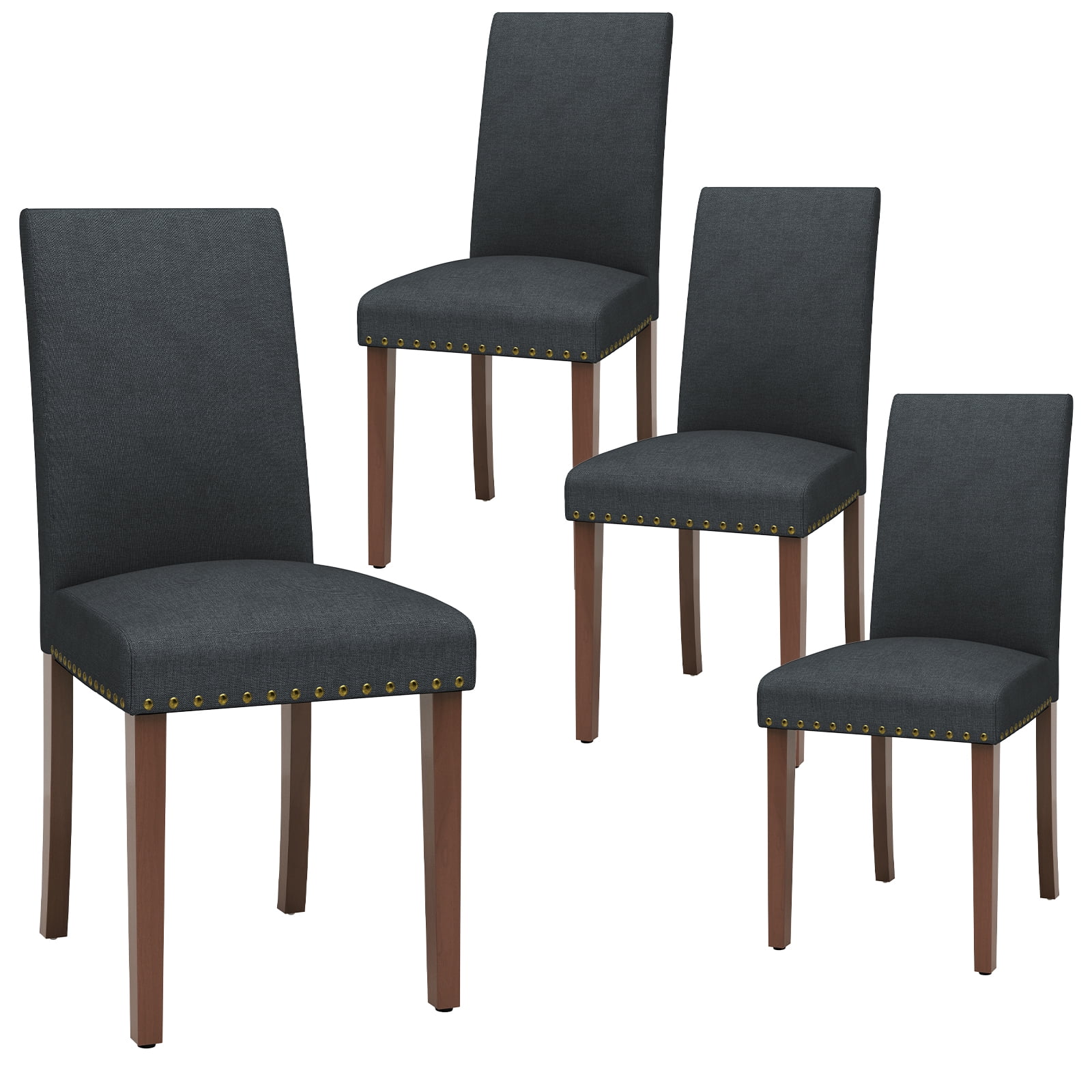 Arlopu Dining Chairs Set of 4, Upholstered Parsons Dining Chairs with Nailhead Trim, Solid Wood Legs & Padded Seat, Side Chair for Kitchen, Dining Room, Living Room