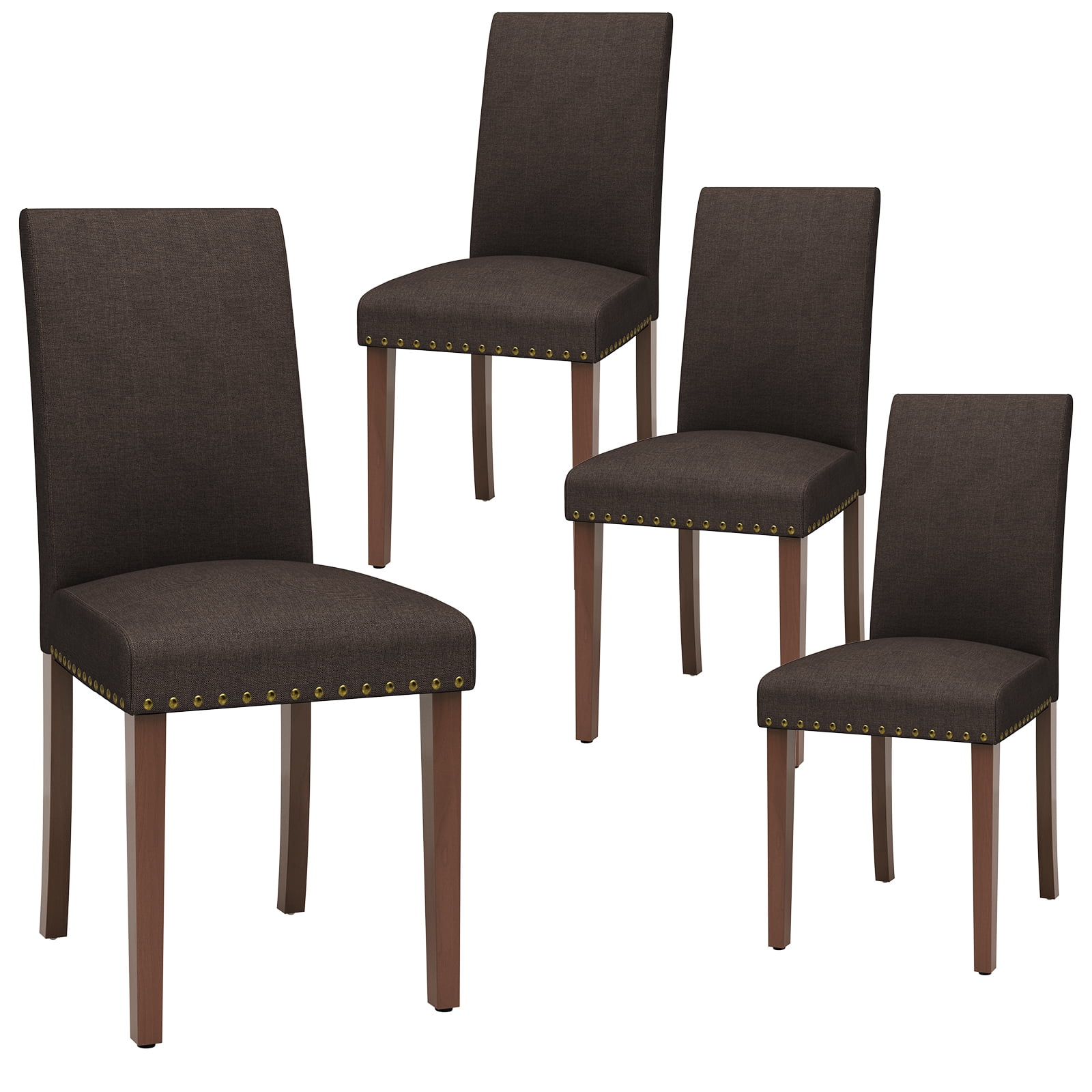 Arlopu Dining Chairs Set of 4, Upholstered Parsons Dining Chairs with Nailhead Trim, Solid Wood Legs & Padded Seat, Side Chair for Kitchen, Dining Room, Living Room