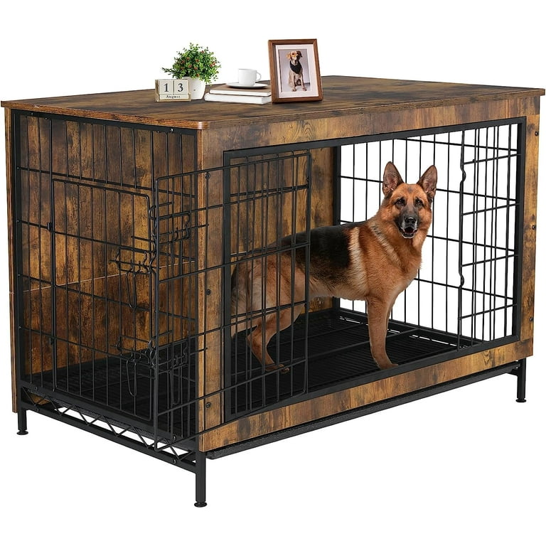 Arlopu Dog Crate Furinture Side End Table Wooden Dog Cage with Double Doors Dog Kennel Indoor for Large Medium Small Dogs
