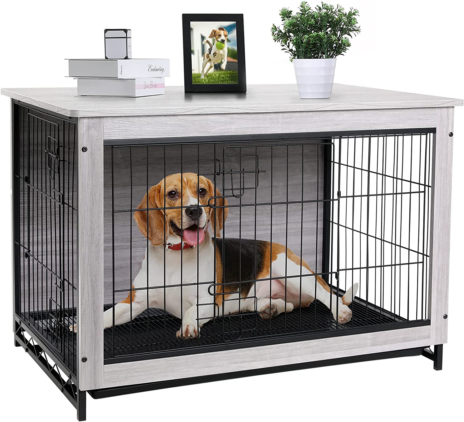 30" 2 Door Blue Folding Dog Crate Cage Kennel LC ABS