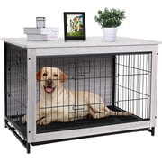 Arlopu Dog Crate Furniture, Indoor Side End Table, Modern Kennel for Dogs up to 70 lbs, Heavy Duty Dog Cage House with Removable Tray, Double Doors