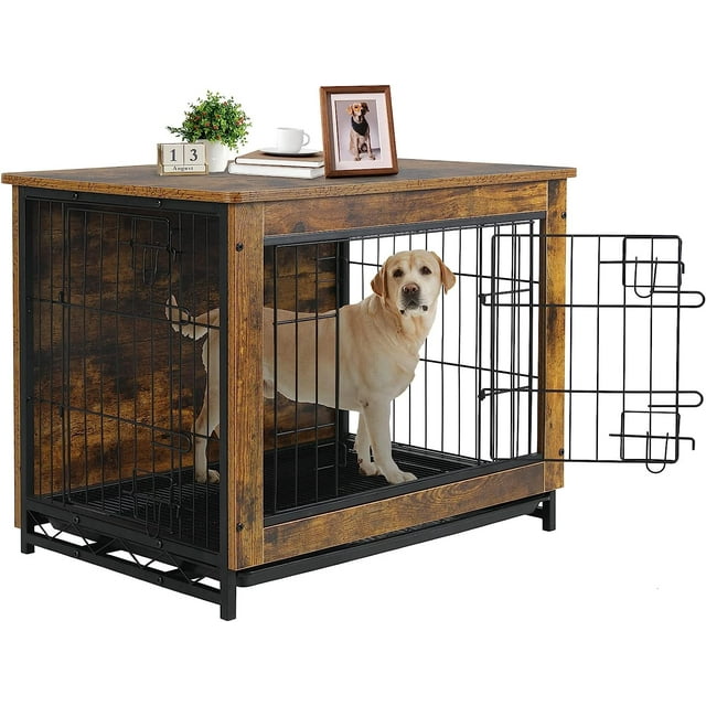 Arlopu Medium Dog Crate Furniture, Wooden End Table with Storage Top