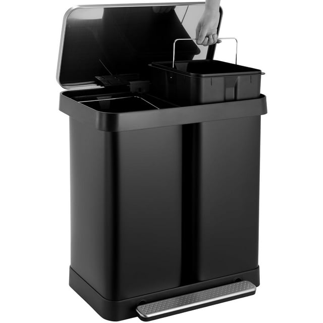 Arlopu 16 Gallon Kitchen Trash Can, Dual Compartments, StepOn
