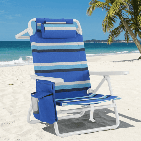 Arlopu Folding Backpack Beach Chair, Outdoor Portable Folding Camping Chair, Max Load 350lbs