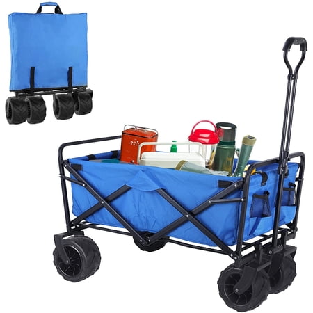 Arlopu Folding Garden Cart, Collapsible Utility Wagon Cart for Outdoor Camping Sports, Heavy Duty Beach Wagon, Grocery Shopping Cart with Big Wheels