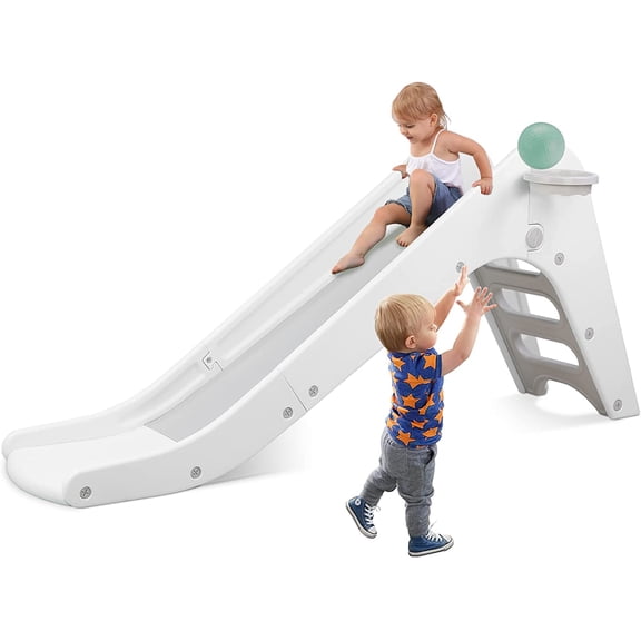 Arlopu Kids Slide, Toddler Slide Climber with Basketball Hoop & Ball, Children Indoor Outdoor Playground Toy