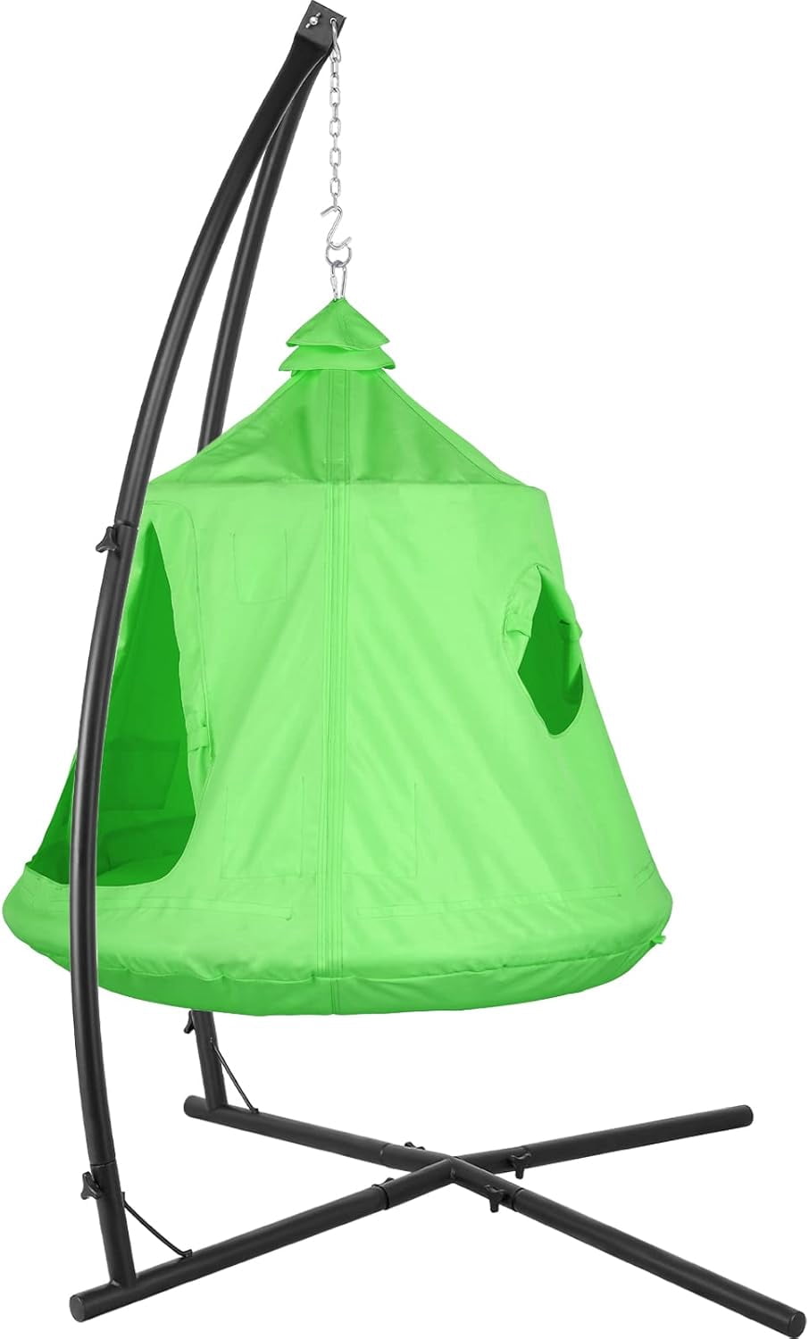 Arlopu Hammock Chair Stand with Swing Chair, Hanging Tree Tent with Steel Stand Combo Set, Indoor Outdoor Patio Seat Hammock Tent with Stand 330 lbs