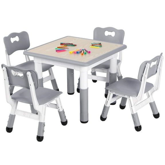 Arlopu Kids 5-Piece Height Adjustable Activity Table and Chairs Set, Grey