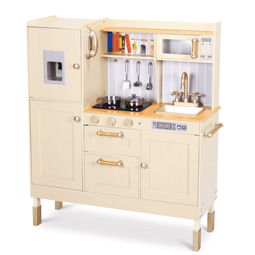 Arlopu Kids Play Kitchen, Wooden Pretend Kitchen Playset with Telephone, Utensils, Oven, Sink, Gift for Boys Girls Age 3-7