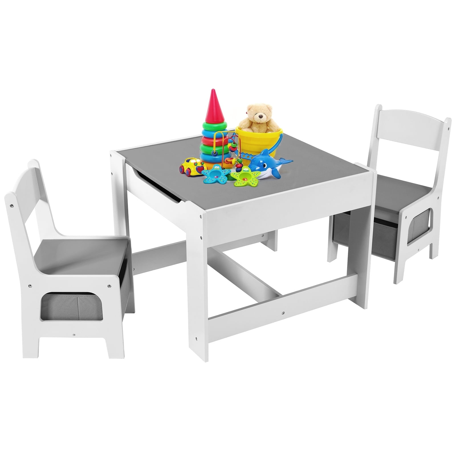 Arlopu Kids 3-Piece Activity Table and Chair Set, Wooden Play Activity Table and 2 Chairs Set for Toddlers