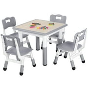 Arlopu Kids Table and 4 Chairs Set, Height Adjustable Children Play Activity Table Toddler Furniture with Paintable Desktop