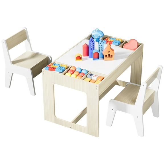 Arlopu Kids Table and Chair Set with Blackboard and Storage Space for Drawing, Reading, Build Blocks