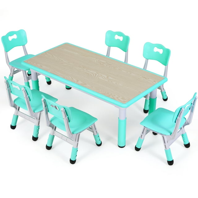 Arlopu Adjustable Plastic Kids Table with 6 Chairs, Toddler Play Set ...