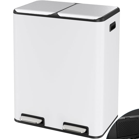 Arlopu Large Dual Trash Can 16 Gallon Stainless Steel Garbage Bin with Separated Lid and Foot Pedal for Home Office
